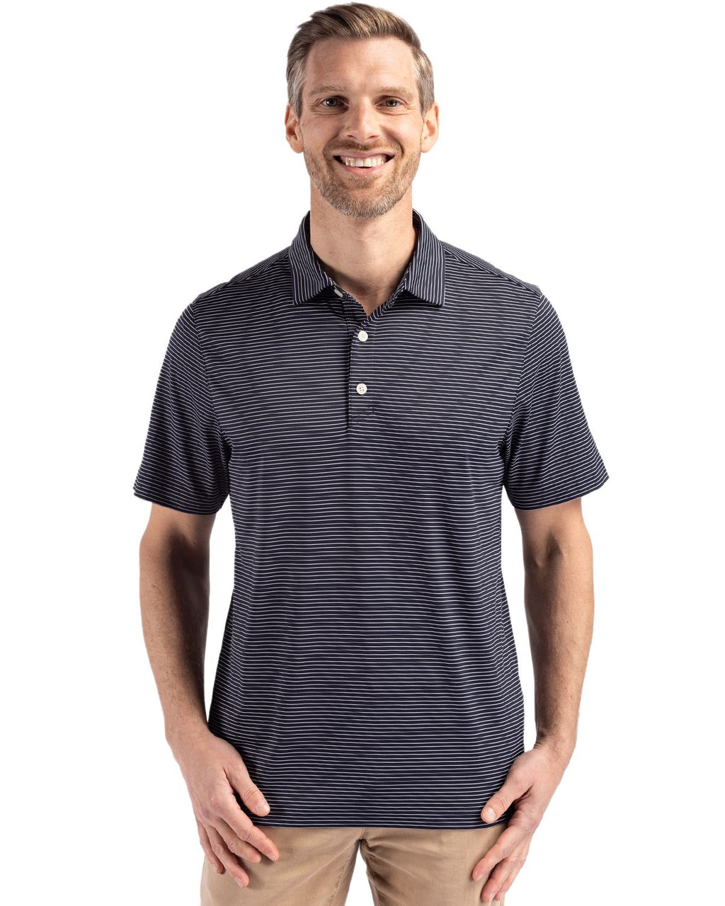 Cutter & Buck® Forge Epic Confidence Fine Line Stripe Stretch Recycled Mens Polo