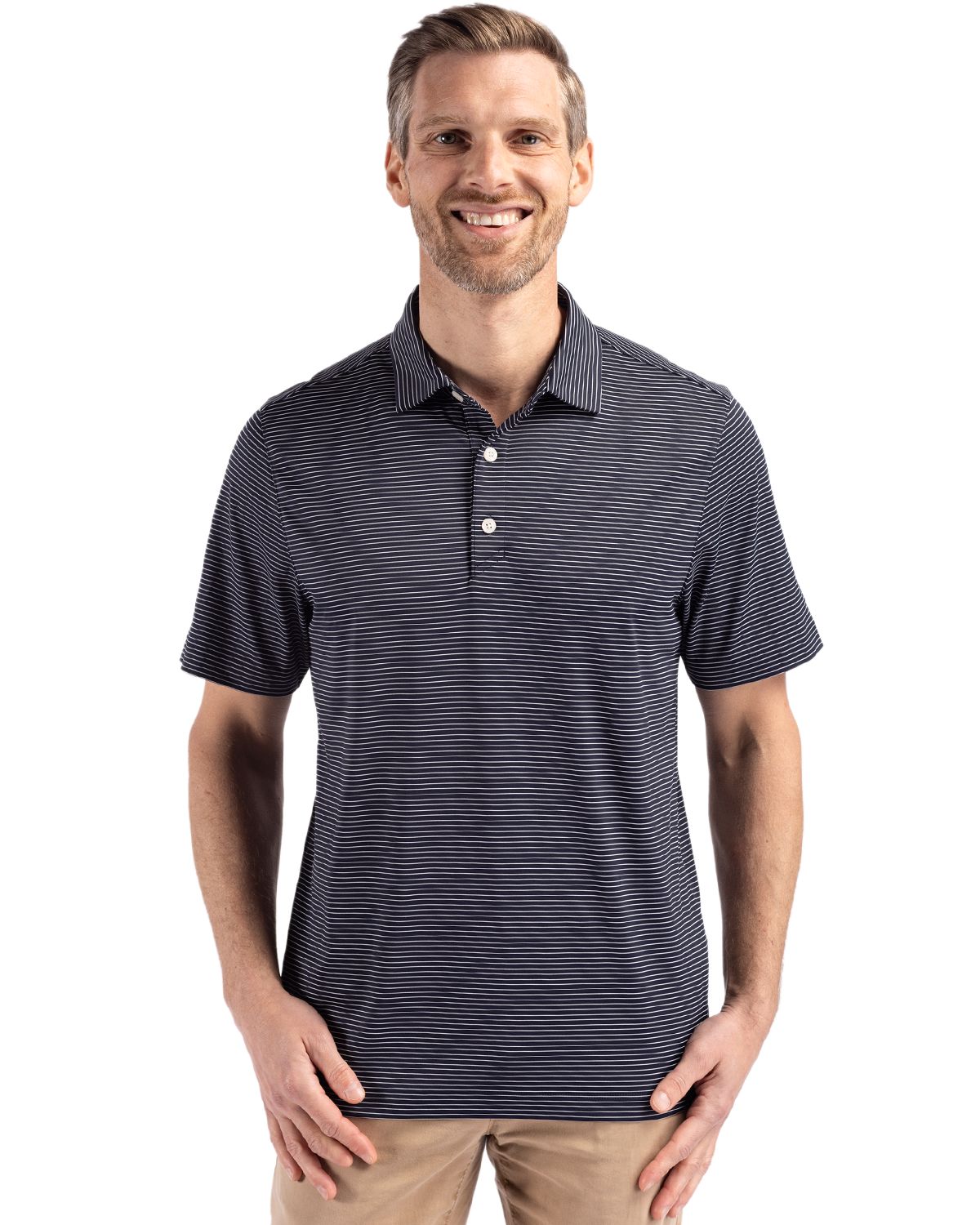 Cutter & Buck® Forge Epic Confidence Fine Line Stripe Stretch Recycled Mens Polo