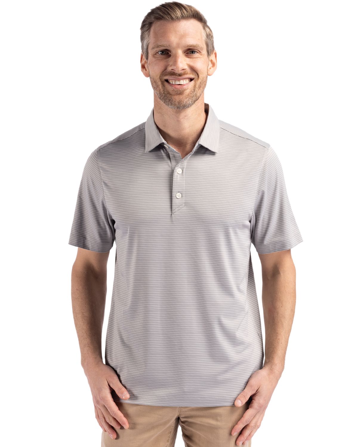 Cutter & Buck® Forge Epic Confidence Fine Line Stripe Stretch Recycled Mens Polo