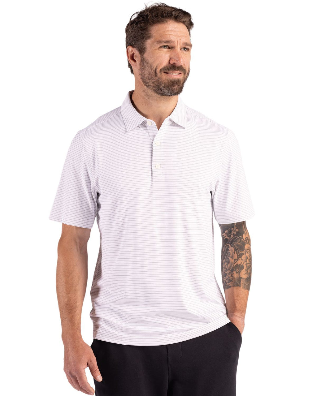 Cutter & Buck® Forge Epic Confidence Fine Line Stripe Stretch Recycled Mens Polo