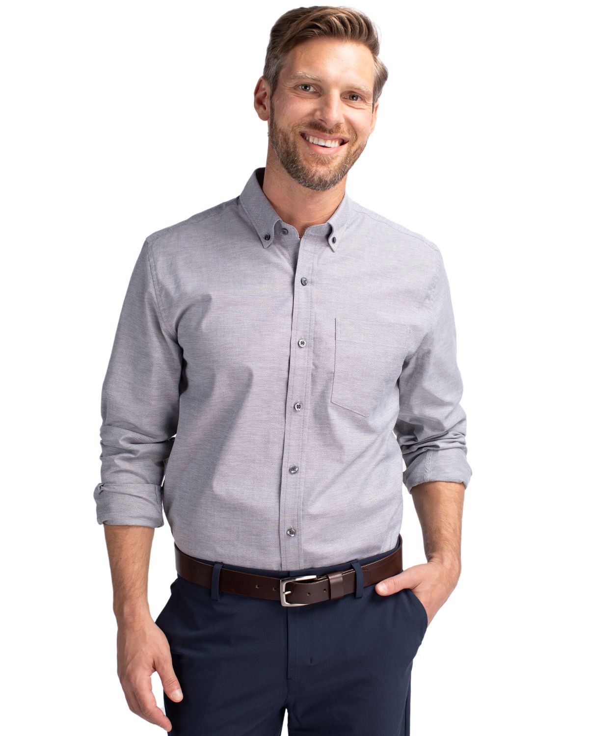 Cutter & Buck® Stretch Oxford Mens Long Sleeve Dress Shirt