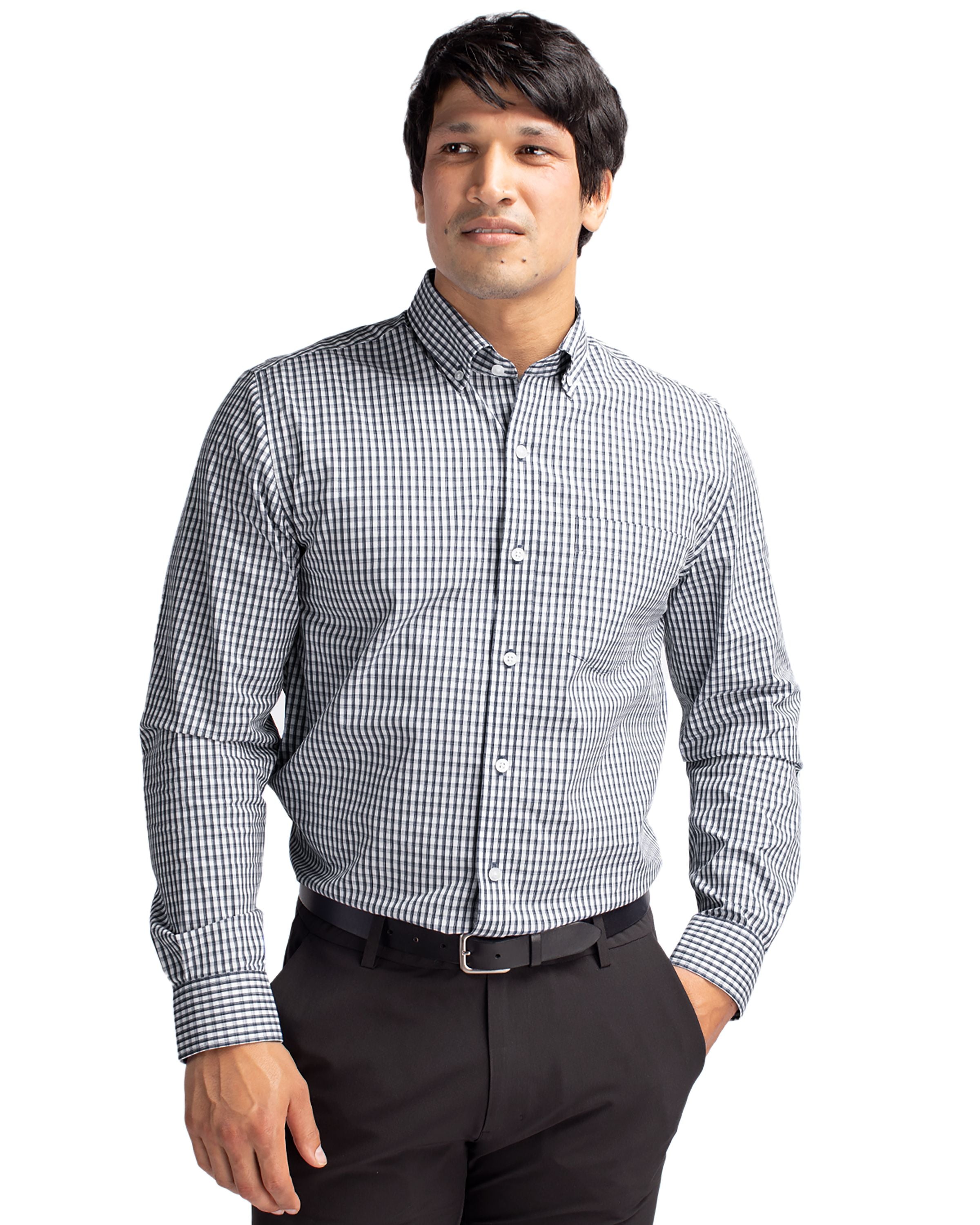 Cutter & Buck® Easy Care Stretch Gingham Mens Long Sleeve Dress Shirt