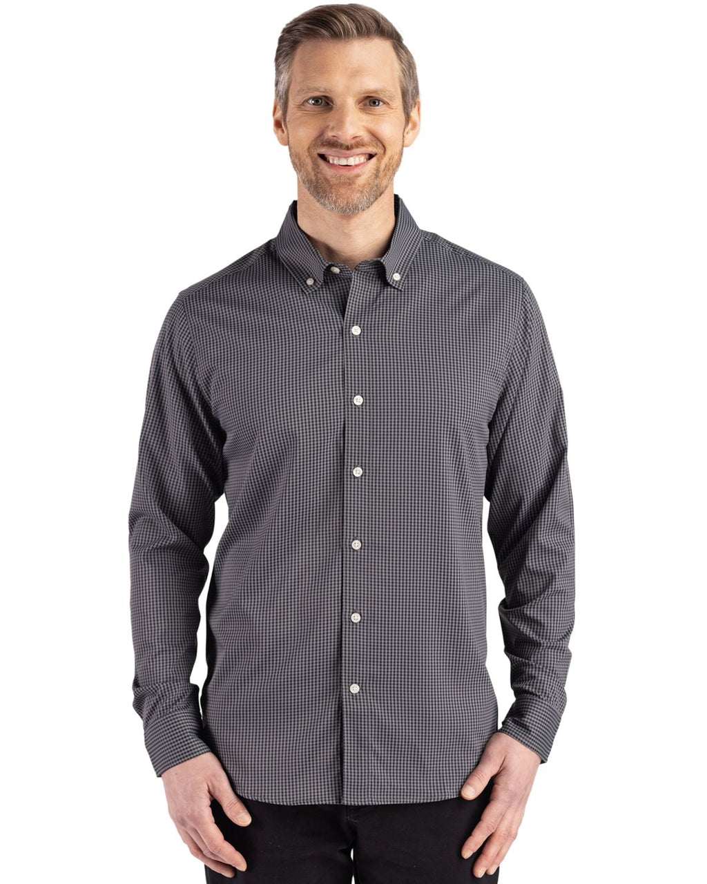 Cutter & Buck® Skyline Epic Confidence Recycled Gingham Mens Long Sleeve Dress Shirt