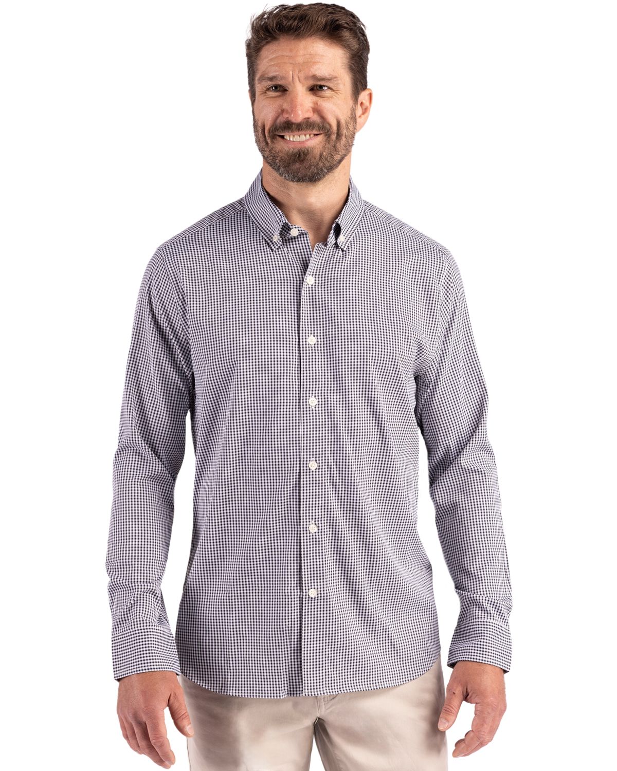 Cutter & Buck® Skyline Epic Confidence Recycled Gingham Mens Big & Tall Long Sleeve Dress Shirt