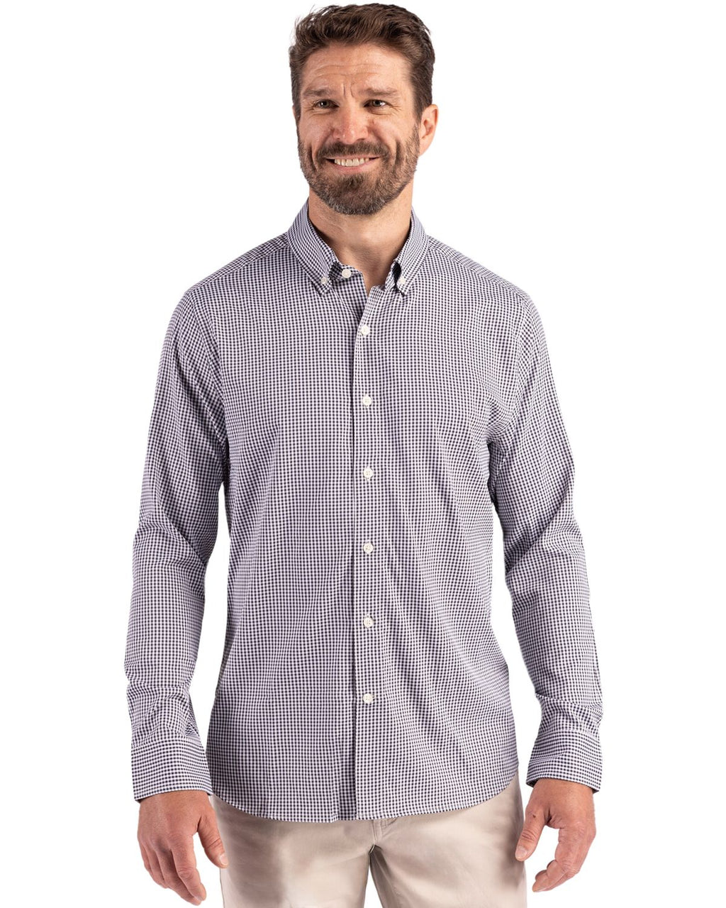 Cutter & Buck® Skyline Epic Confidence Recycled Gingham Mens Long Sleeve Dress Shirt