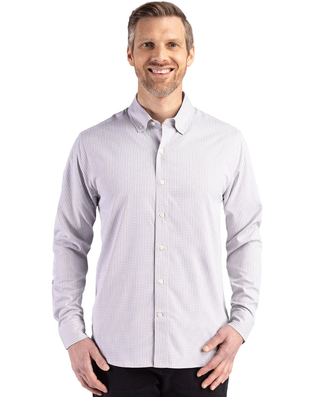 Cutter & Buck® Skyline Epic Confidence Recycled Gingham Mens Long Sleeve Dress Shirt