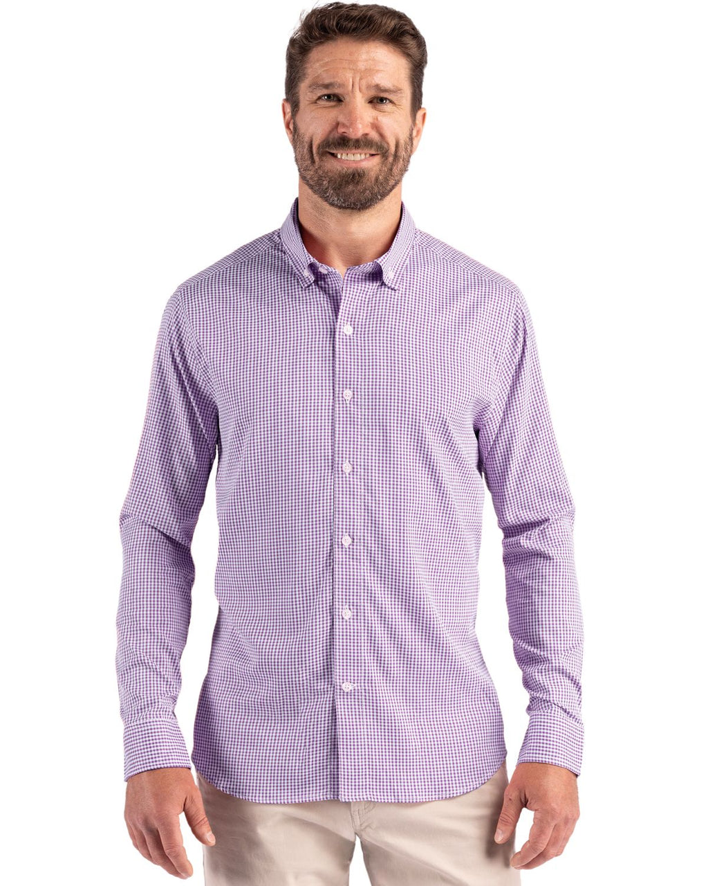 Cutter & Buck® Skyline Epic Confidence Recycled Gingham Mens Big & Tall Long Sleeve Dress Shirt