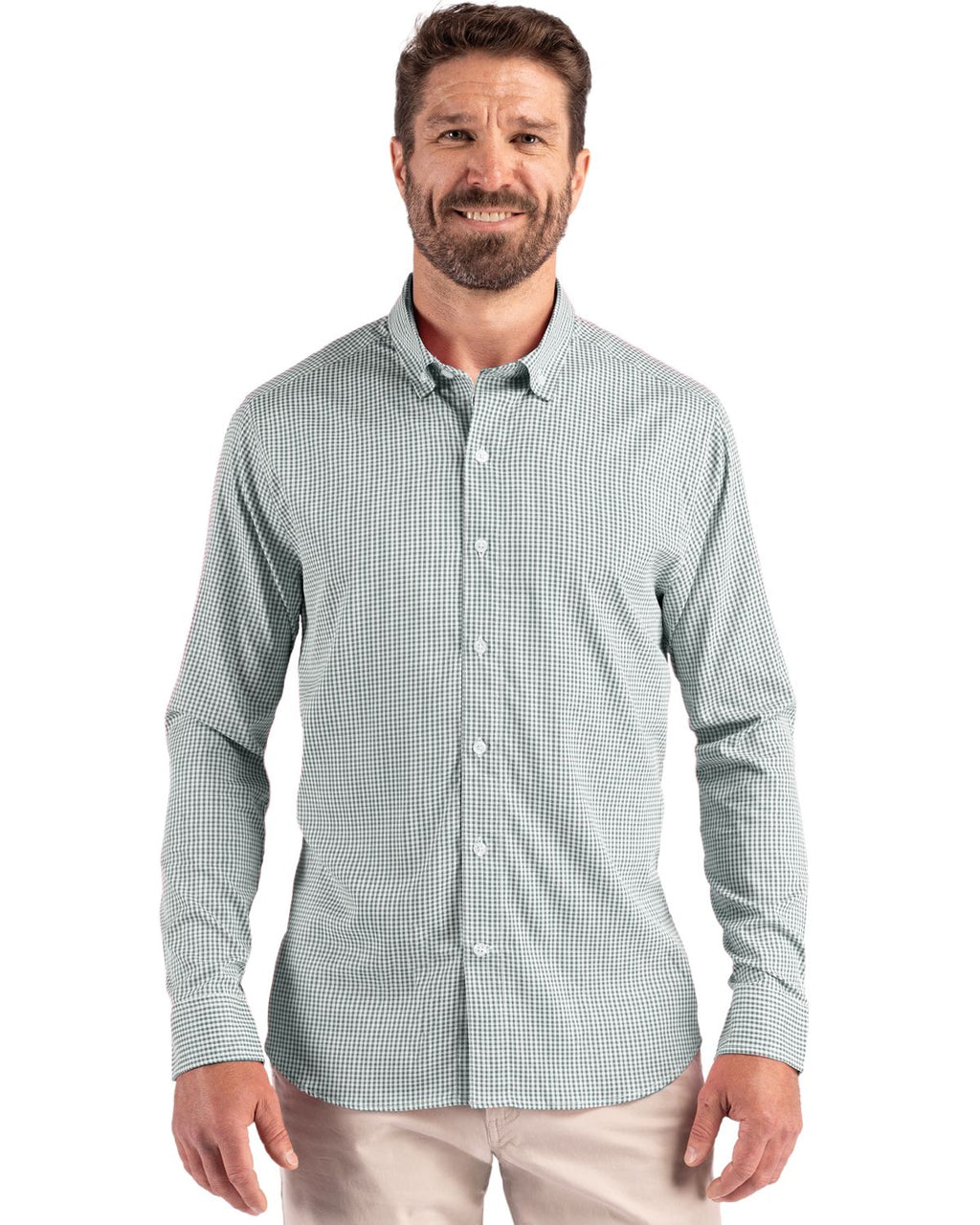 Cutter & Buck® Skyline Epic Confidence Recycled Gingham Mens Big & Tall Long Sleeve Dress Shirt