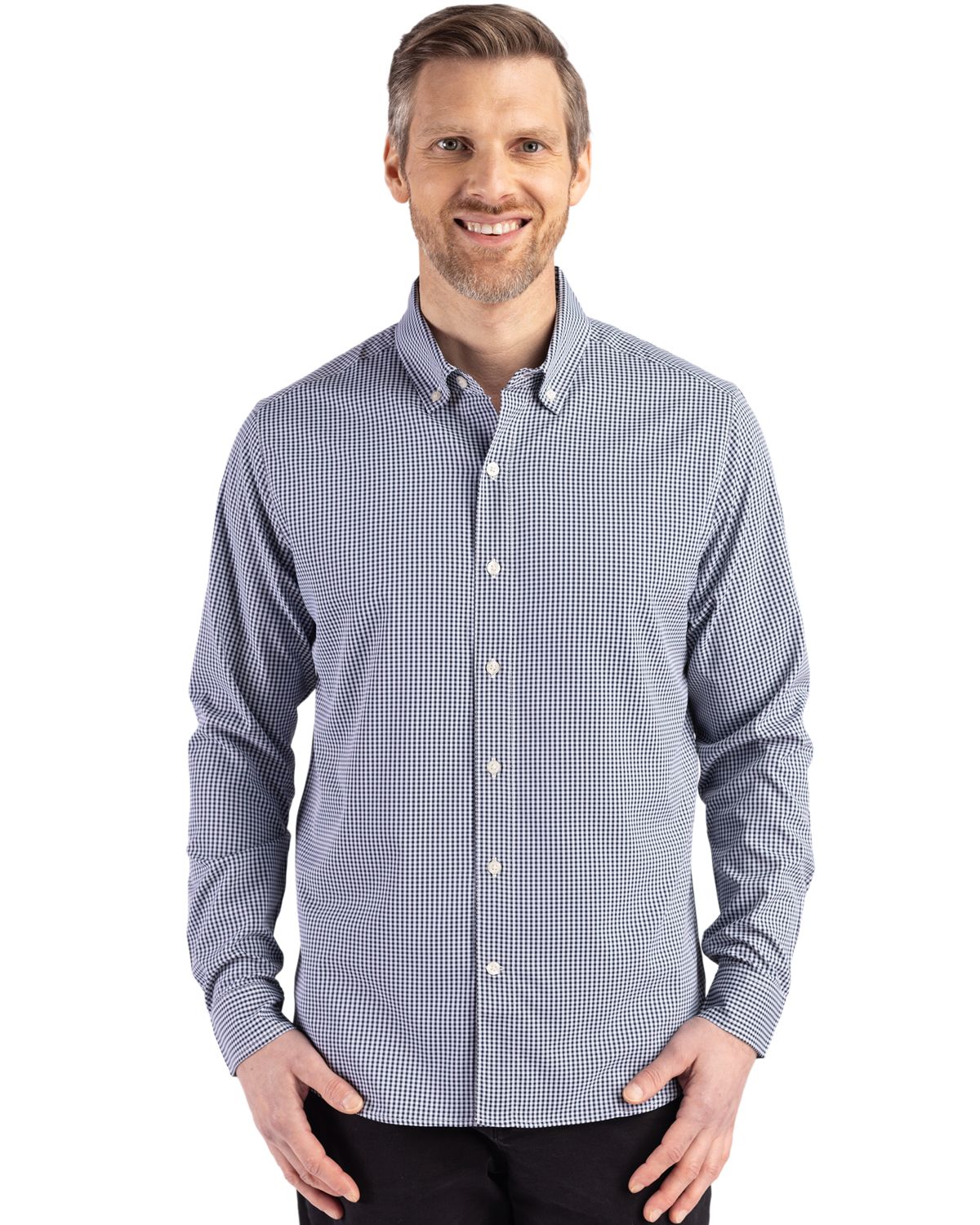 Cutter & Buck® Skyline Epic Confidence Recycled Gingham Mens Long Sleeve Dress Shirt