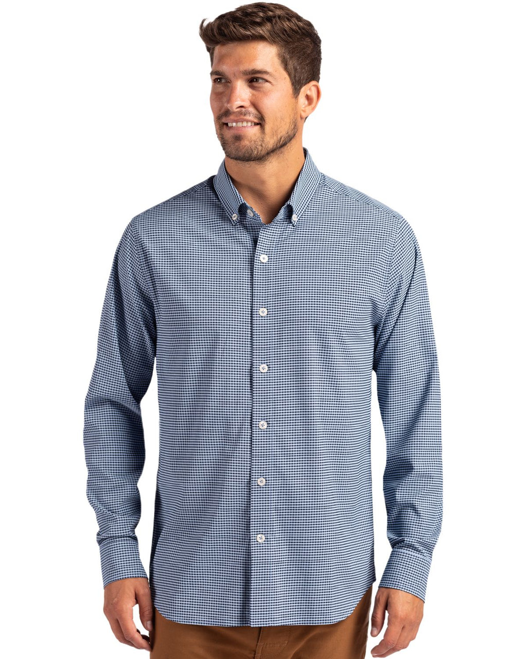 Cutter & Buck® Skyline Epic Confidence Recycled Gingham Mens Long Sleeve Dress Shirt