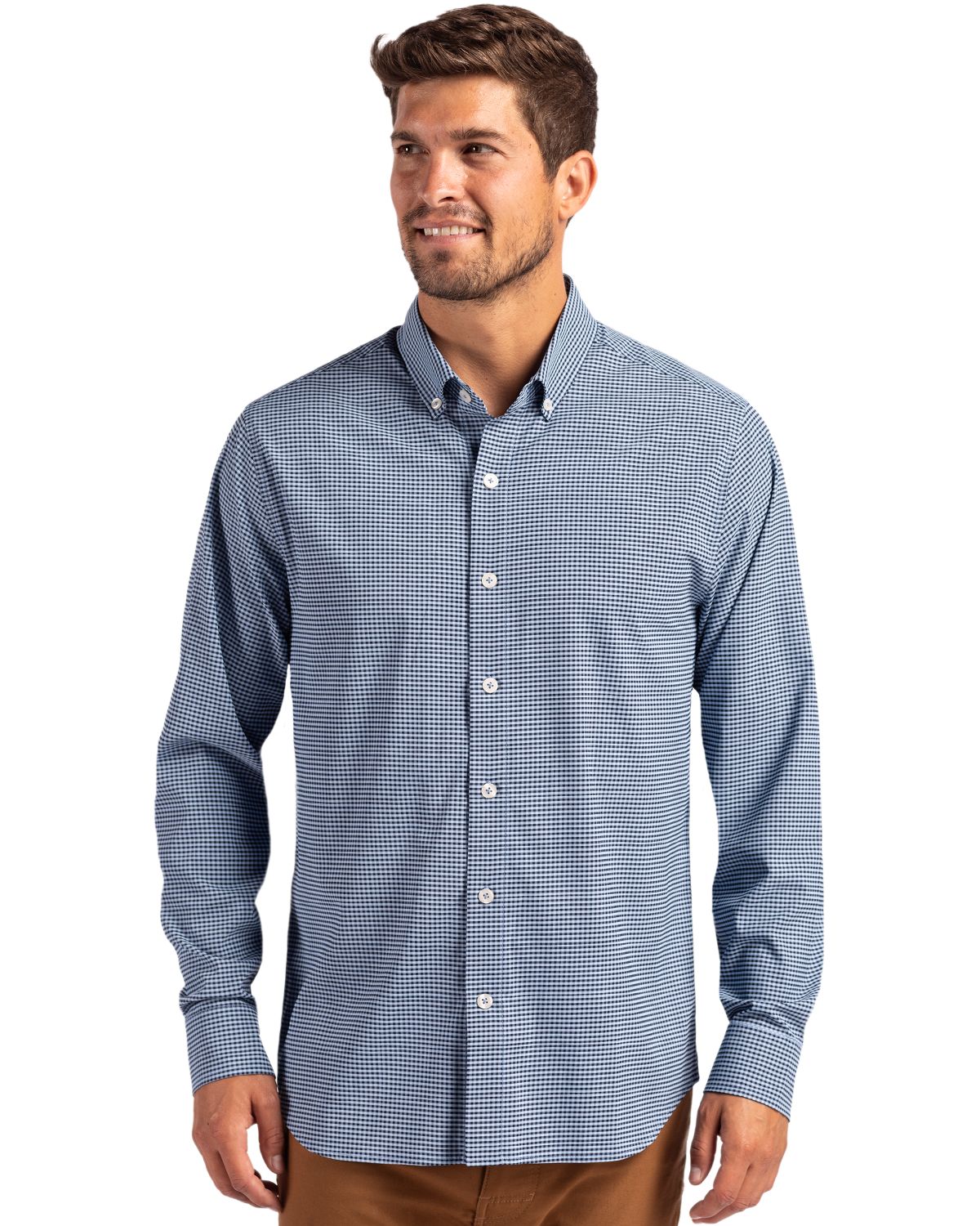 Cutter & Buck® Skyline Epic Confidence Recycled Gingham Mens Long Sleeve Dress Shirt