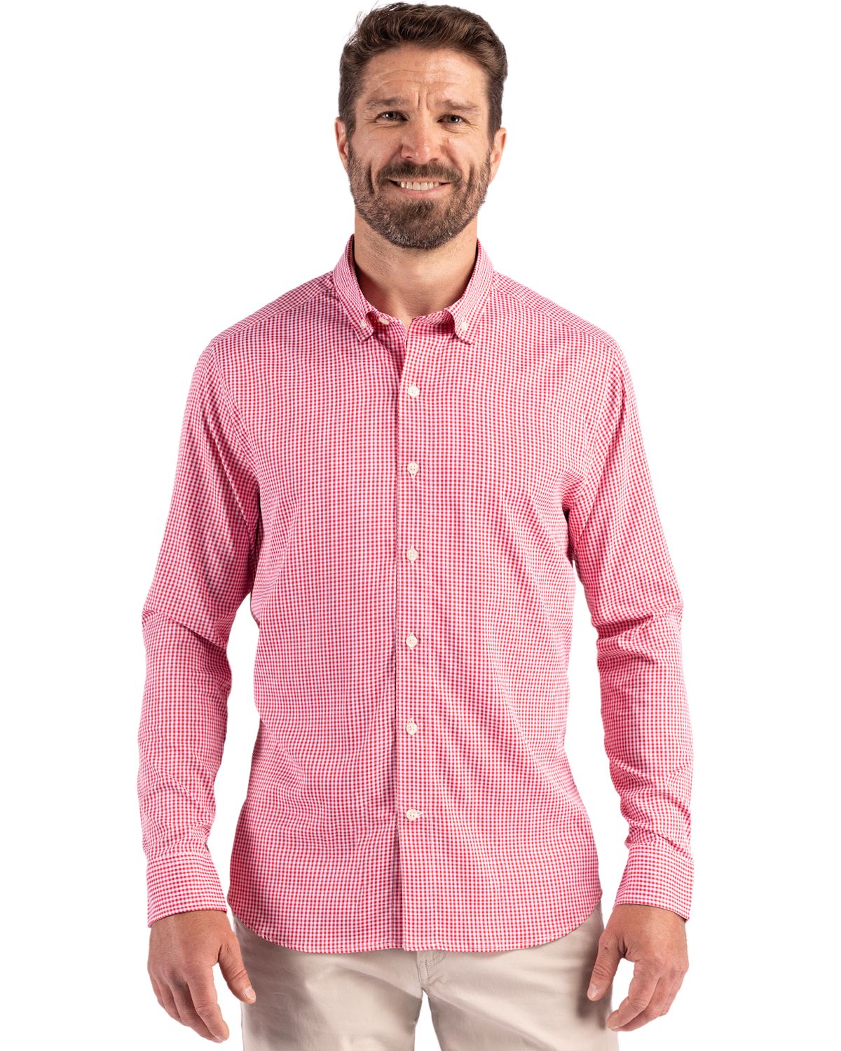 Cutter & Buck® Skyline Epic Confidence Recycled Gingham Mens Big & Tall Long Sleeve Dress Shirt