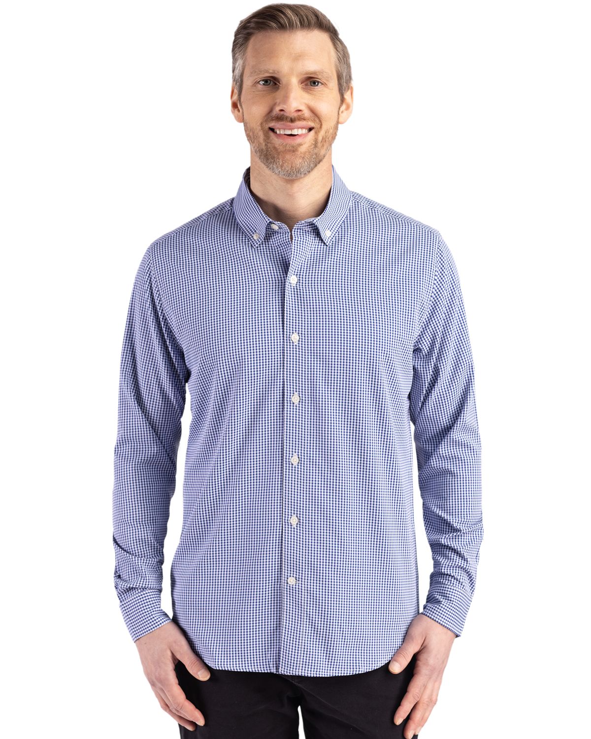 Cutter & Buck® Skyline Epic Confidence Recycled Gingham Mens Big & Tall Long Sleeve Dress Shirt