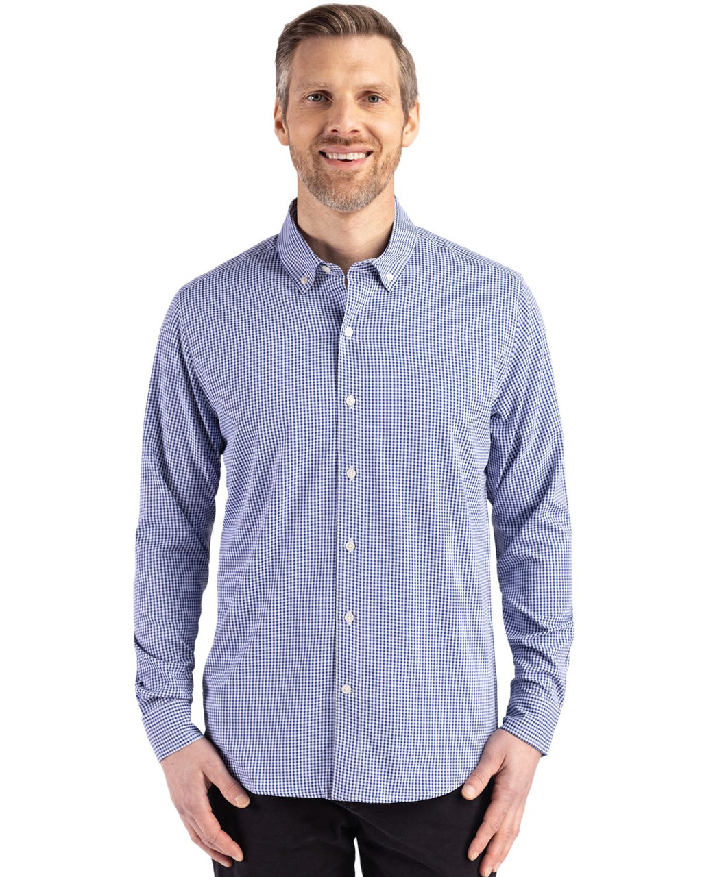 Cutter & Buck® Skyline Epic Confidence Recycled Gingham Mens Long Sleeve Dress Shirt