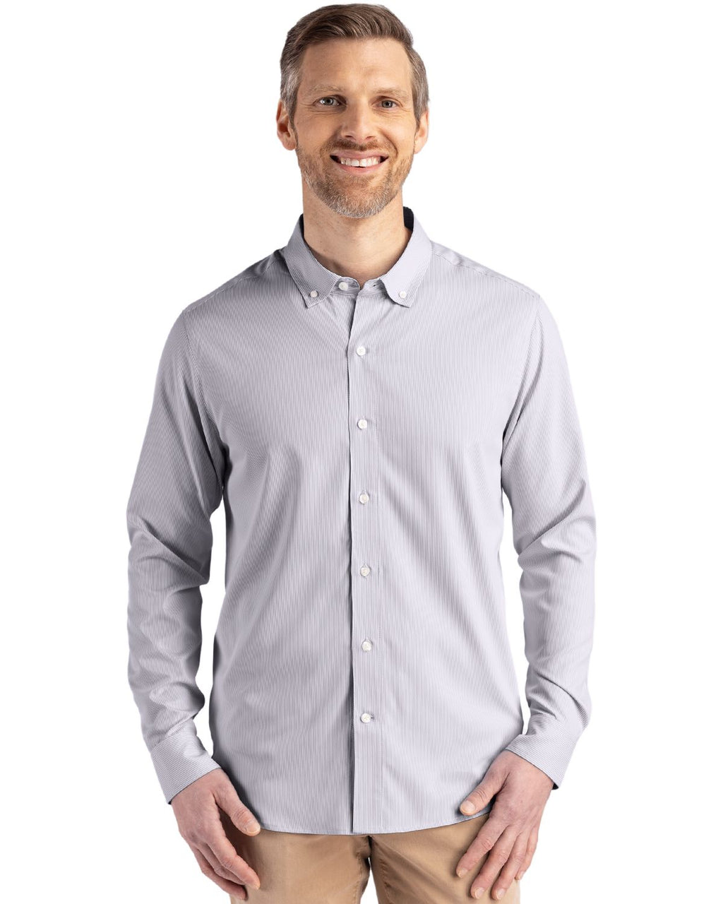 Cutter & Buck® Skyline Epic Confidence Recycled Pinstripe Mens Long Sleeve Dress Shirt