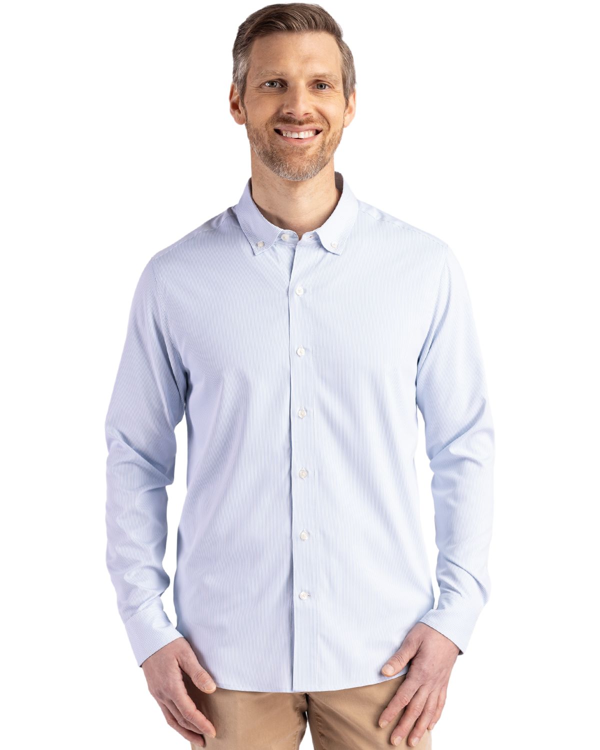 Cutter & Buck® Skyline Epic Confidence Recycled Pinstripe Mens Long Sleeve Dress Shirt
