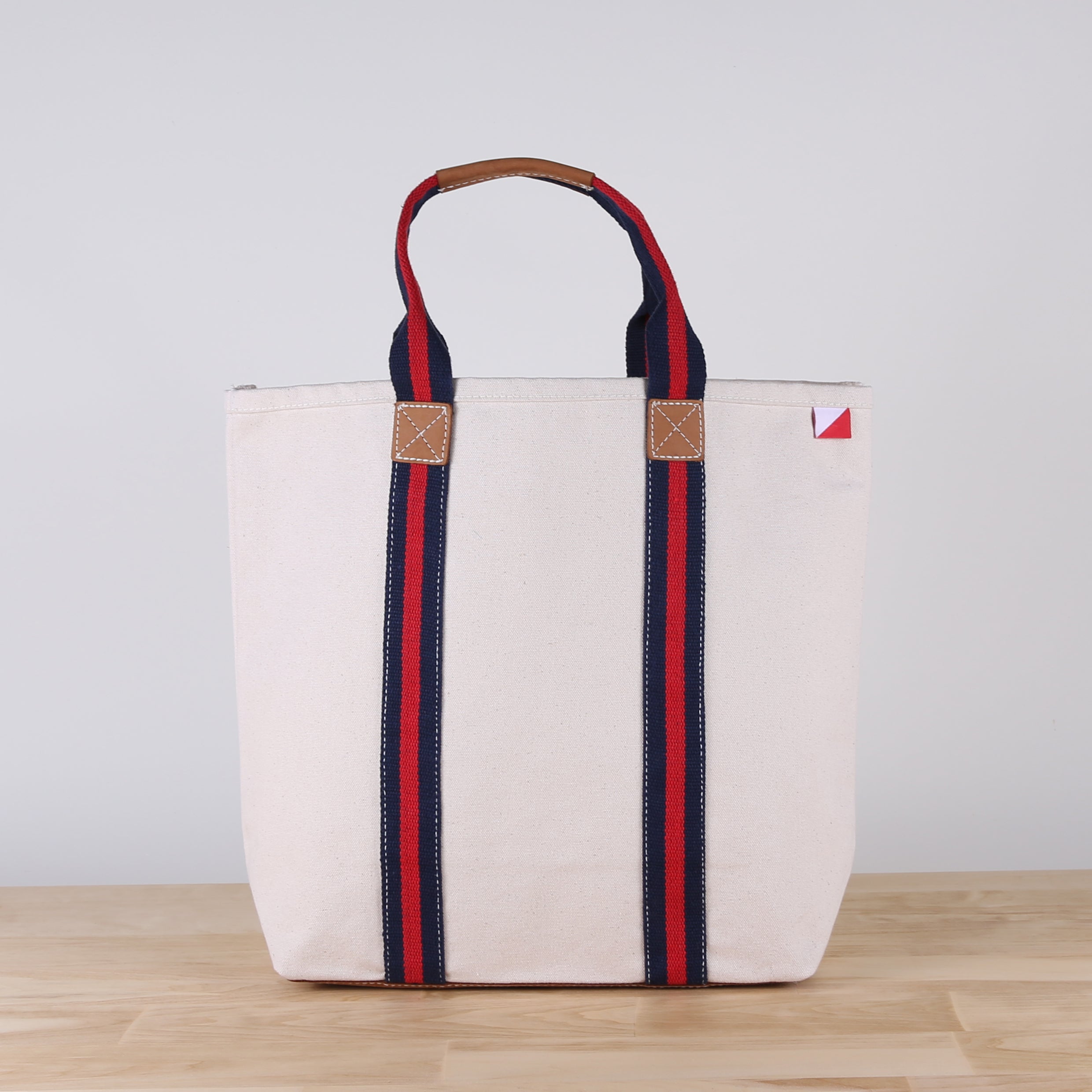 Society Canvas Leather Tote Bag - Navy Red