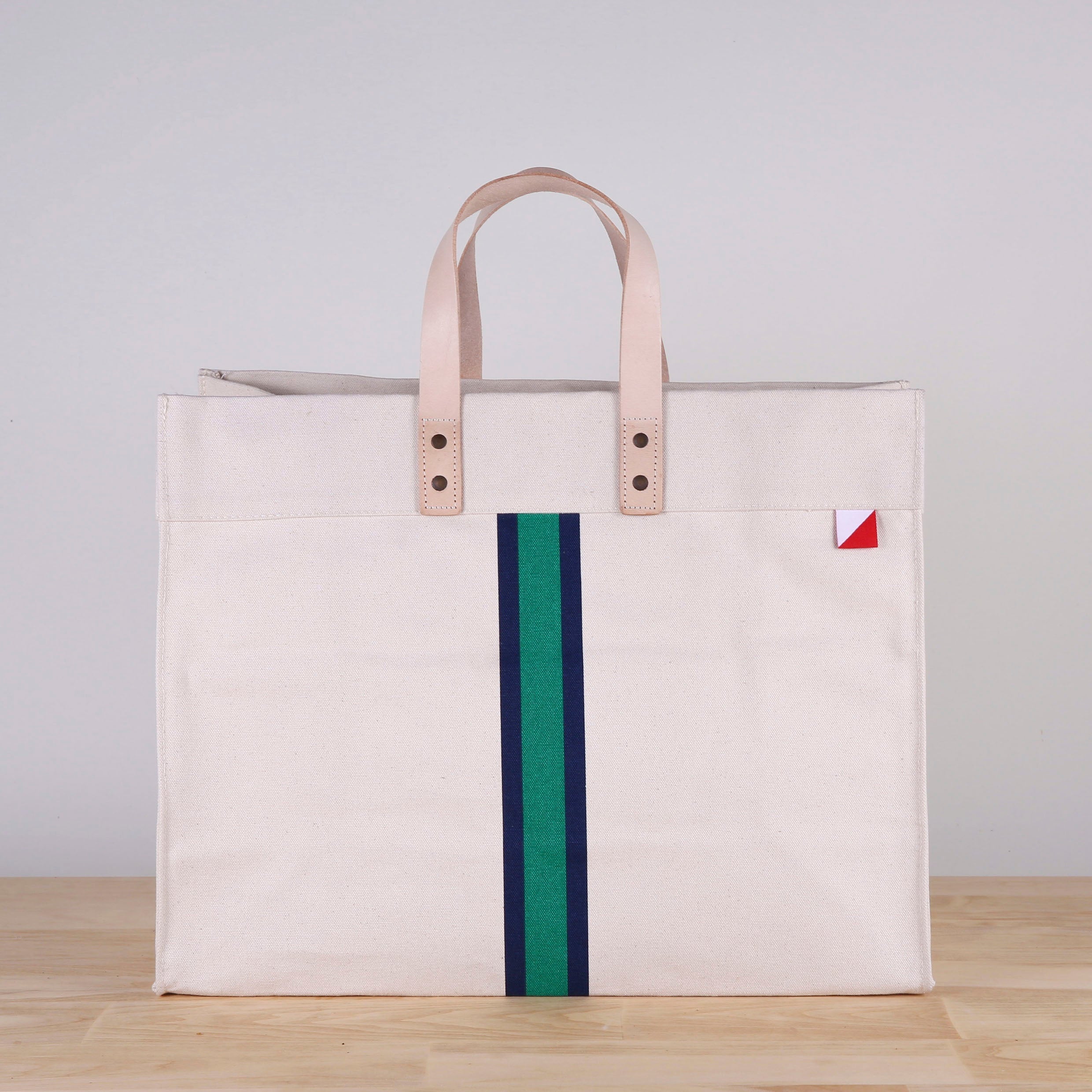 Striped Heavy Canvas Box Tote - Green Stripe