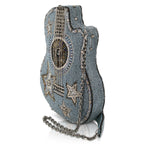 Stars & Strings Beaded Denim Blue Guitar Crossbody Handbag