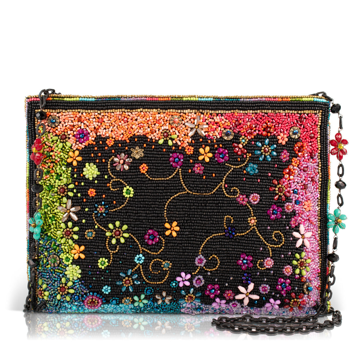 Color Chaos Beaded Rainbow Floral Crossbody Handbag