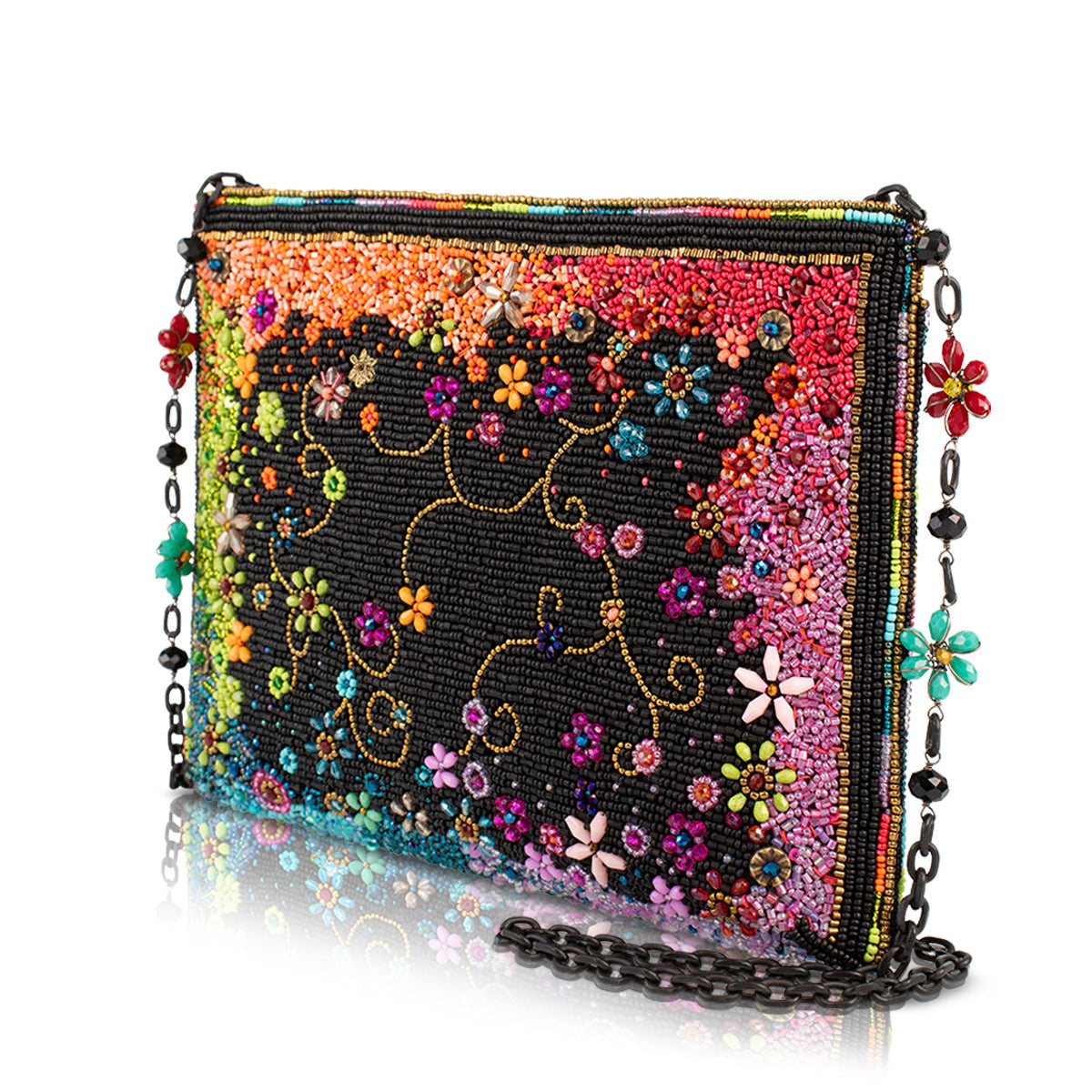 Color Chaos Beaded Rainbow Floral Crossbody Handbag