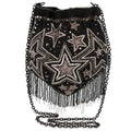 Star Treatment Black and Silver Fringe Crossbody Handbag