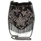 Star Treatment Black and Silver Fringe Crossbody Handbag