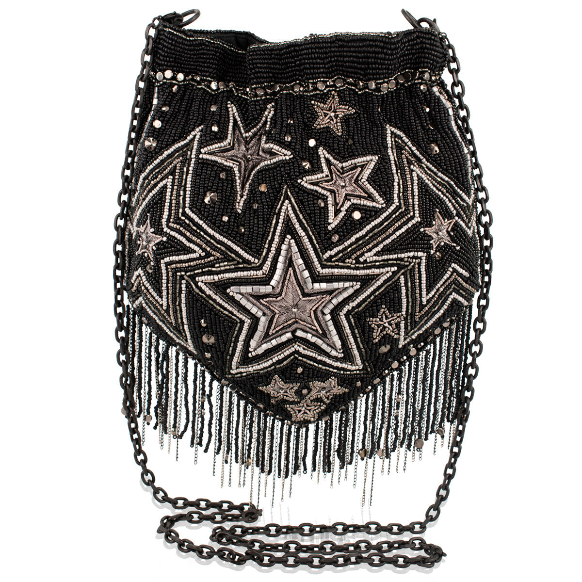 Star Treatment Black and Silver Fringe Crossbody Handbag