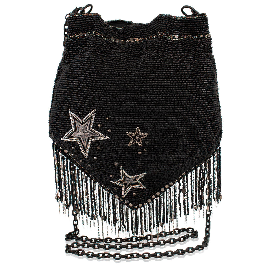 Star Treatment Black and Silver Fringe Crossbody Handbag