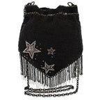Star Treatment Black and Silver Fringe Crossbody Handbag