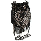 Star Treatment Black and Silver Fringe Crossbody Handbag