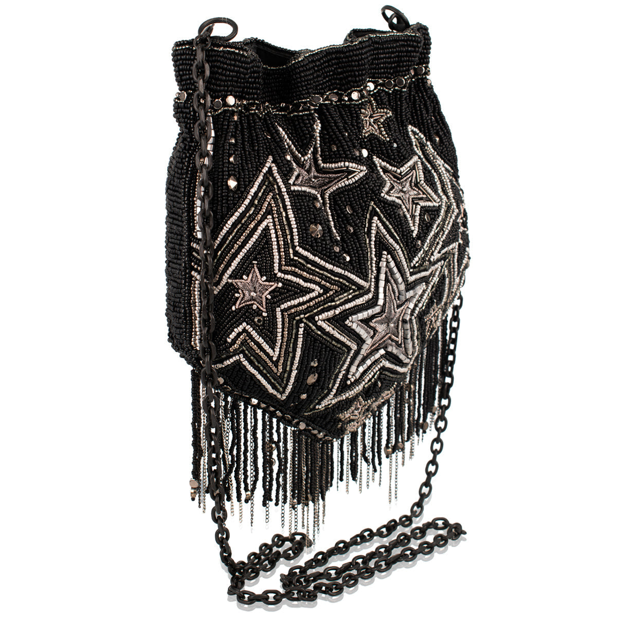 Star Treatment Black and Silver Fringe Crossbody Handbag