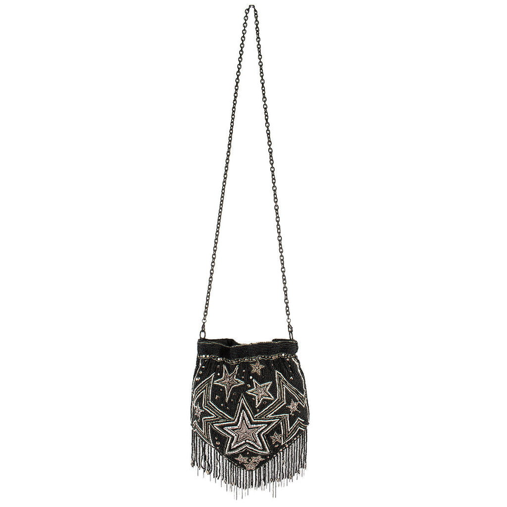 Star Treatment Black and Silver Fringe Crossbody Handbag