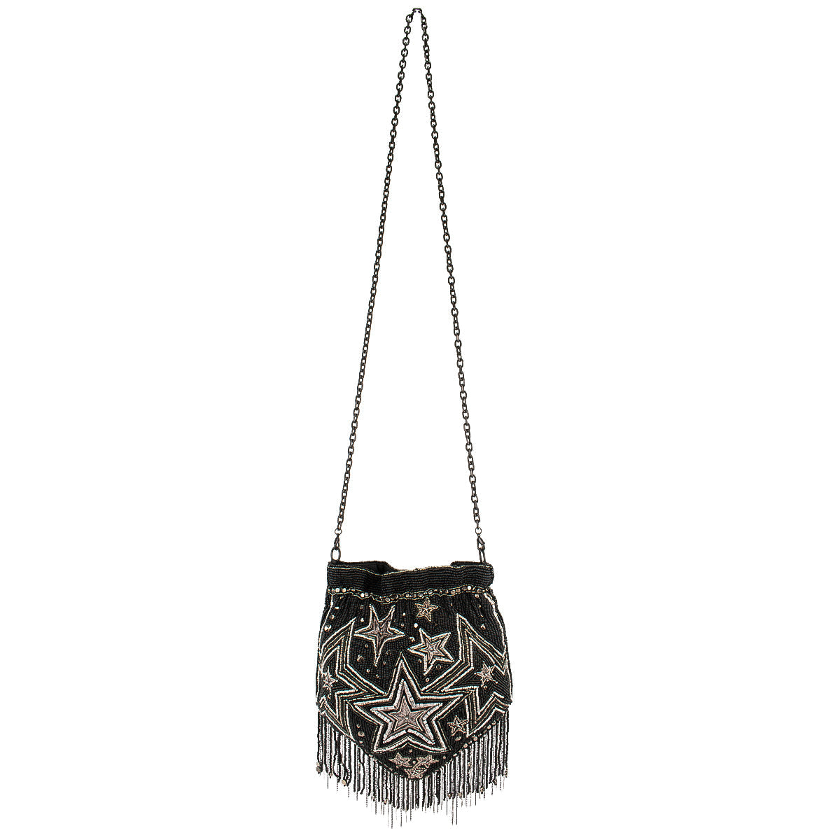Star Treatment Black and Silver Fringe Crossbody Handbag