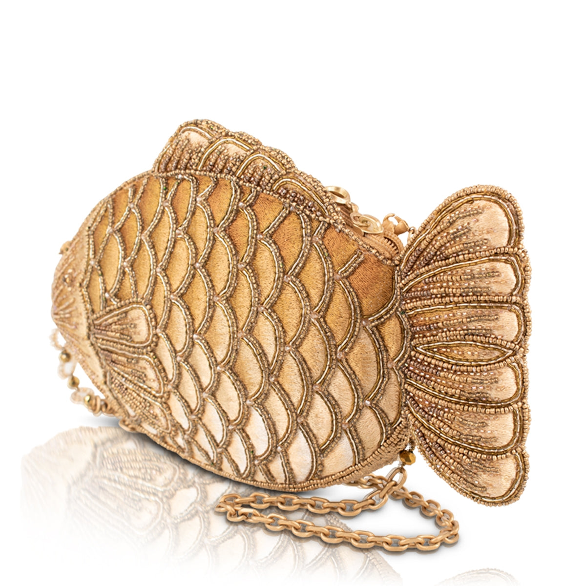 Fresh Catch Gold Beaded Fish Crossbody Handbag