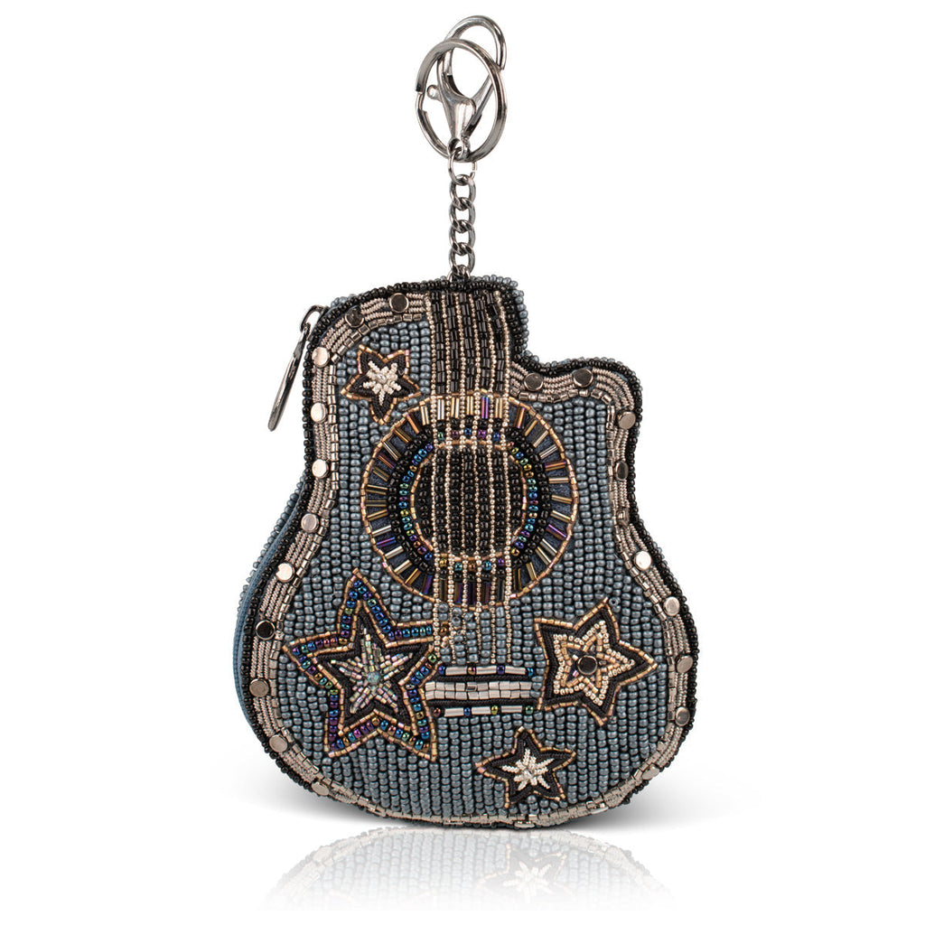 Stars & Strings Beaded Denim Blue Guitar Coin Purse