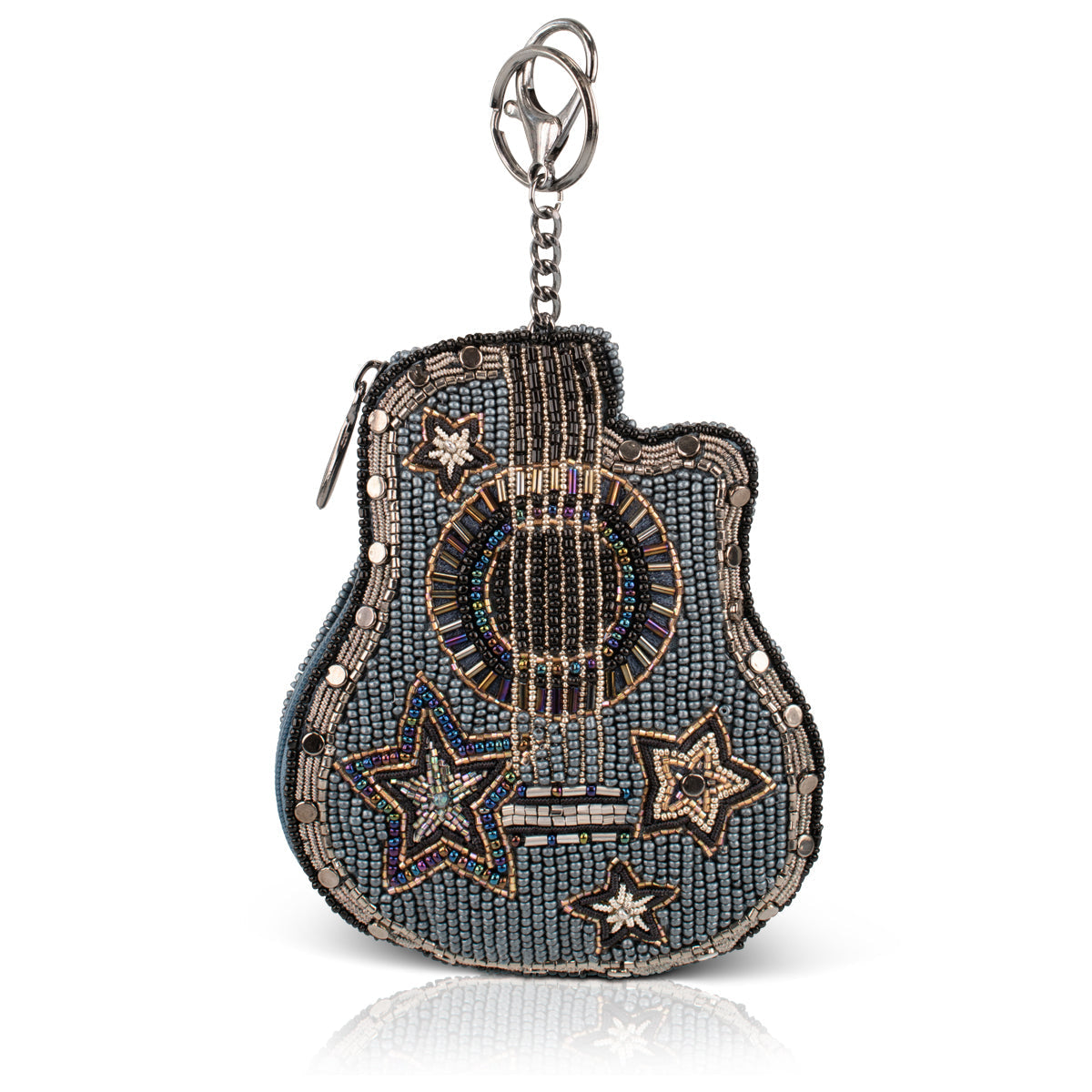 Stars & Strings Beaded Denim Blue Guitar Coin Purse