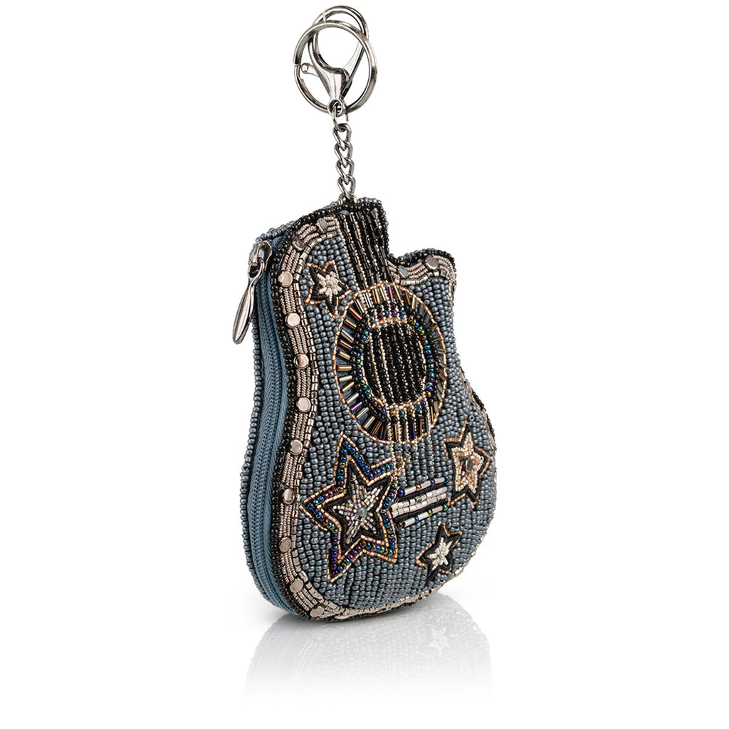Stars & Strings Beaded Denim Blue Guitar Coin Purse