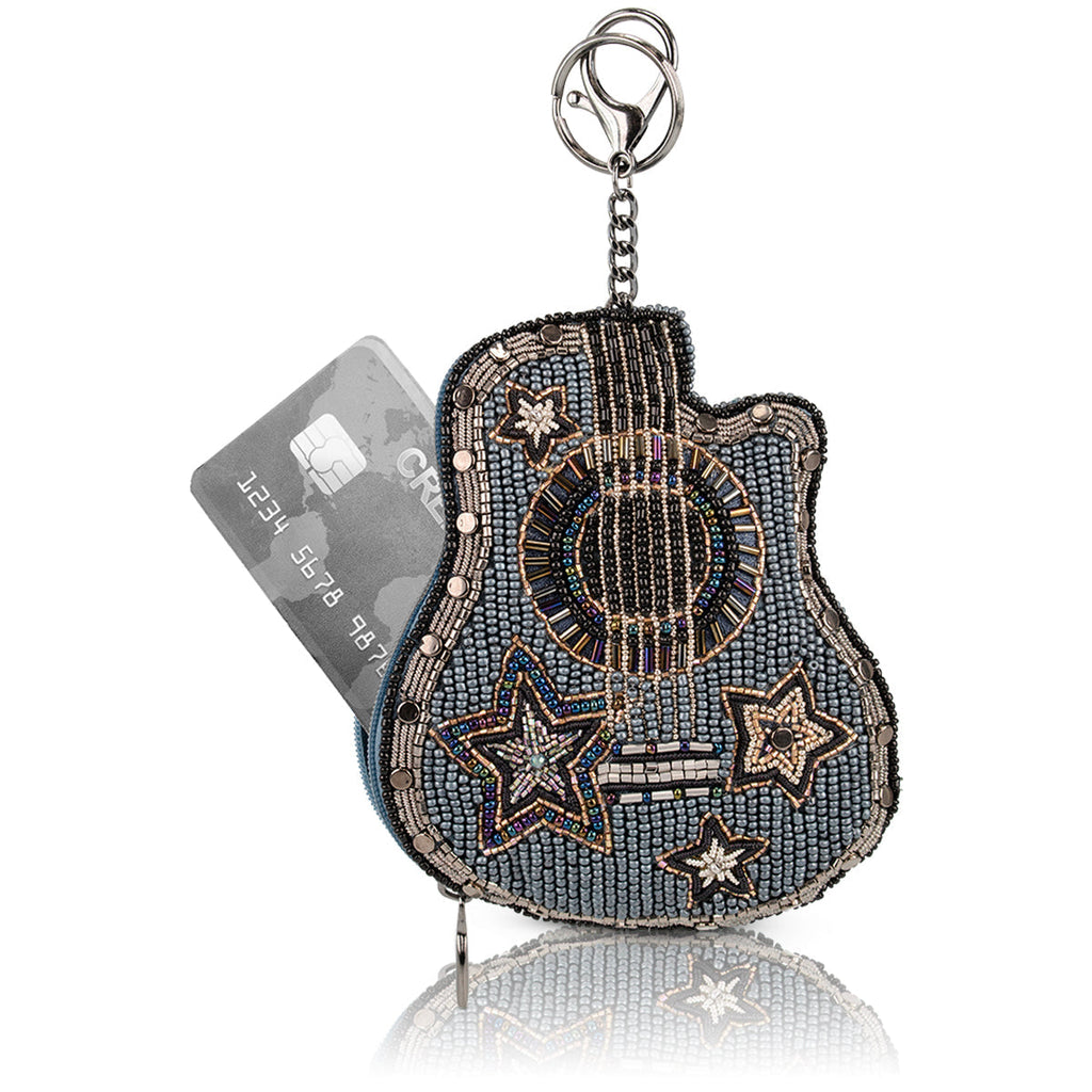 Stars & Strings Beaded Denim Blue Guitar Coin Purse