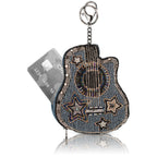 Stars & Strings Beaded Denim Blue Guitar Coin Purse