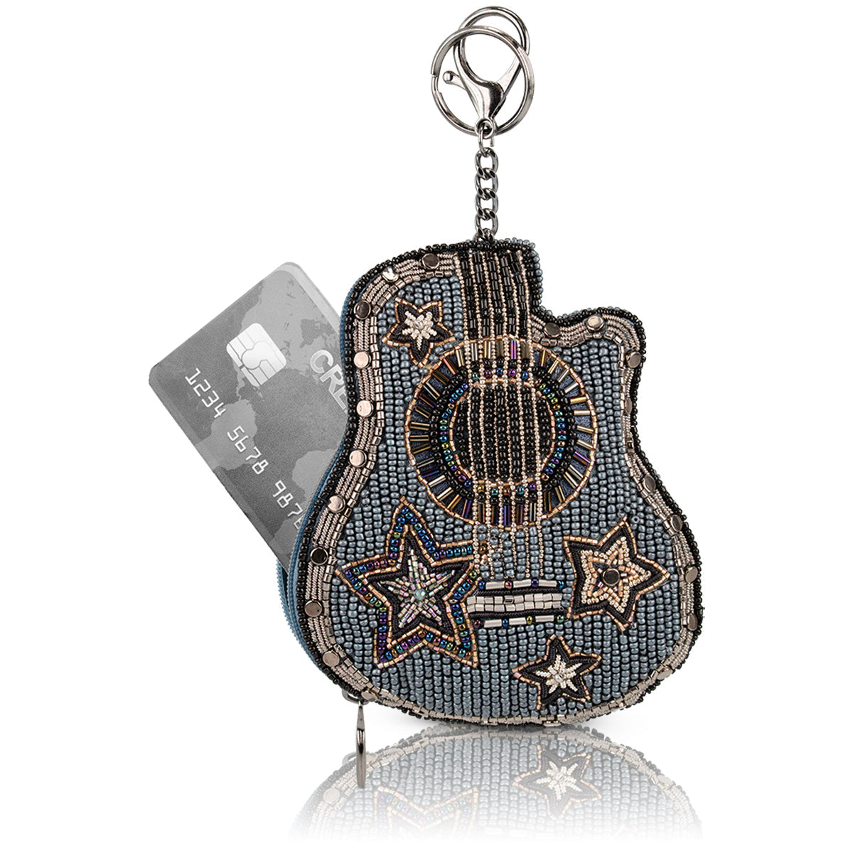 Stars & Strings Beaded Denim Blue Guitar Coin Purse