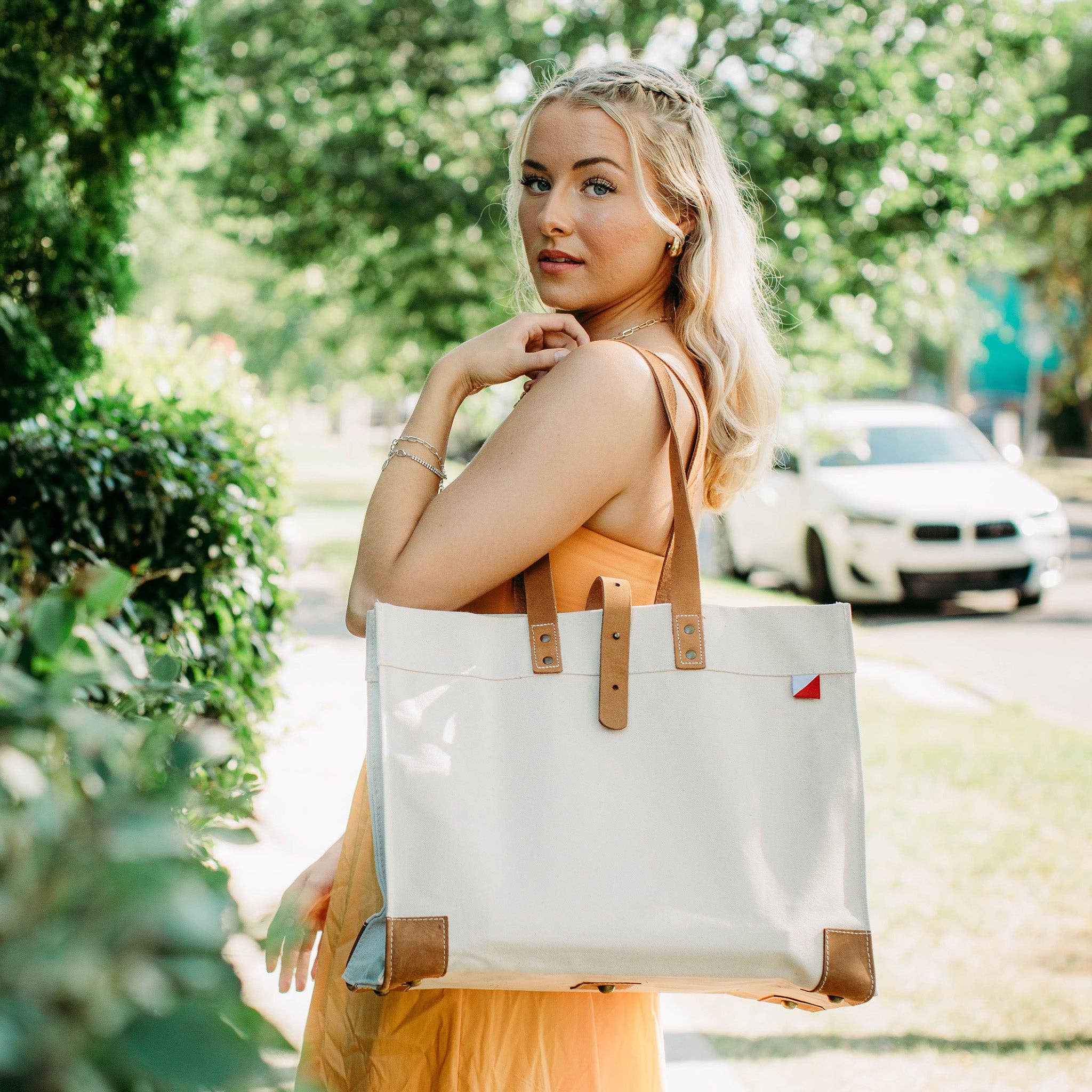 ShoreBags Carmel Boxy Canvas and Leather Tote - 3128