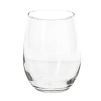 Clear stemless wine glass detail